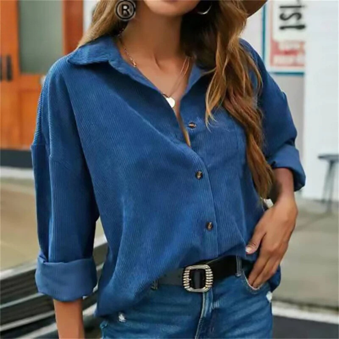 Tamara™ - Klassieke Casual Corduroy Blouse Blau / S Blouse