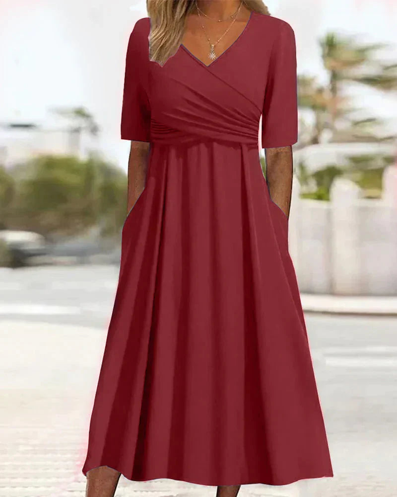 Valentina™ - Kurzärmeliges Crossover - Kleid Rot / S