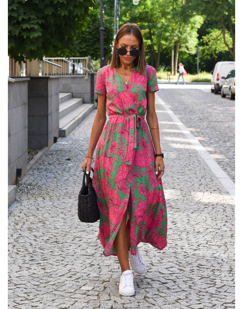 Michelle™ - Stilvolles Kleid Mit V - Ausschnitt Rosa / S Casual Dresses