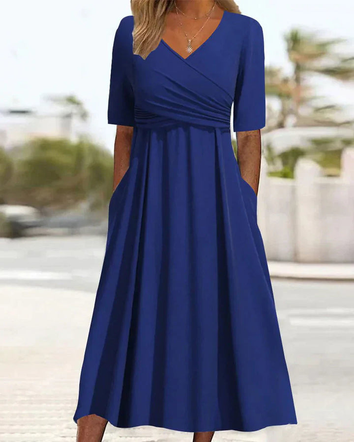 Valentina™ - Kurzärmeliges Crossover - Kleid Blau / S