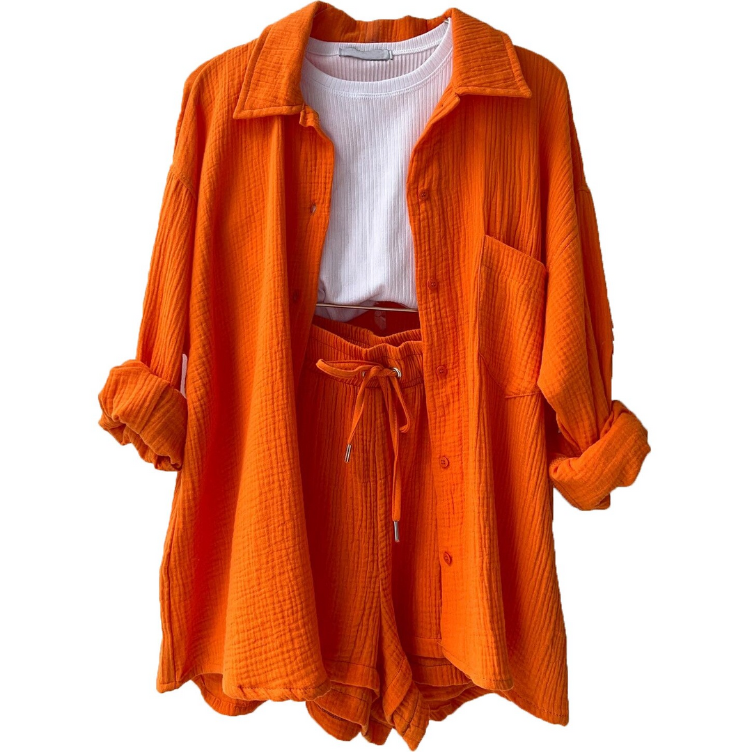 Amelie™ - Lässiges Baumwoll - Loungewear - Set Orange / S