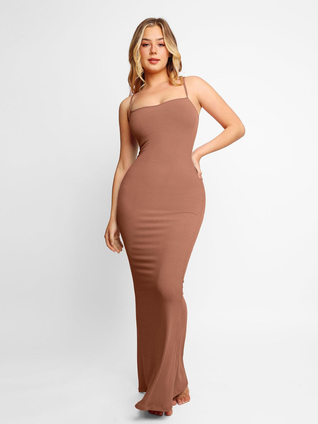 Pattys Ingebouwde Shapewear Jurk Maxi Jurk / Lichtbruin S