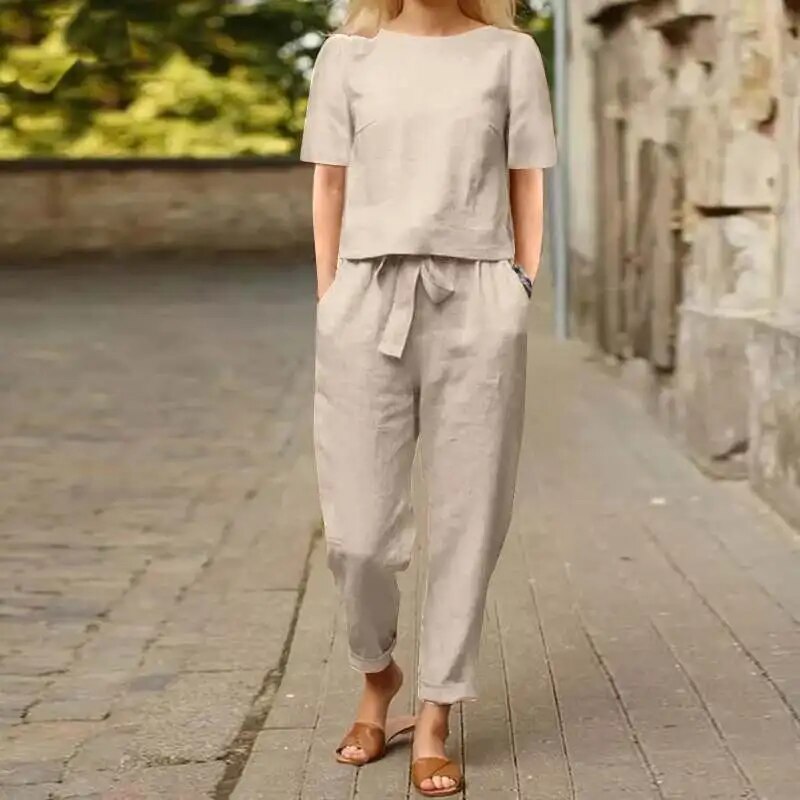 Evelyn - Sommeranzug Aus Baumwolle Khaki / S Sets